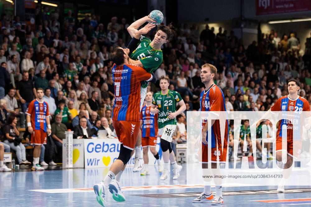 Rutger TEN VELDE (FRISCH AUF Goeppingen), No. 5, in a one-on-one battle against Domikin CLAUS (SG BBM Bietigheim), 07 GER, FRISCH AUF Goeppingen vs. SG BBM Bietigheim, Handball, Bundesliga, OPEL HBL, Matchday 8, 2026–2027 Season, October 10, 2026, GER, FRISCH AUF Goeppingen vs. SG BBM Bietigheim, Handball, Bundesliga, OPEL HBL, Matchday 8, 2026–2027 season, October 10, 2026, Goeppingen