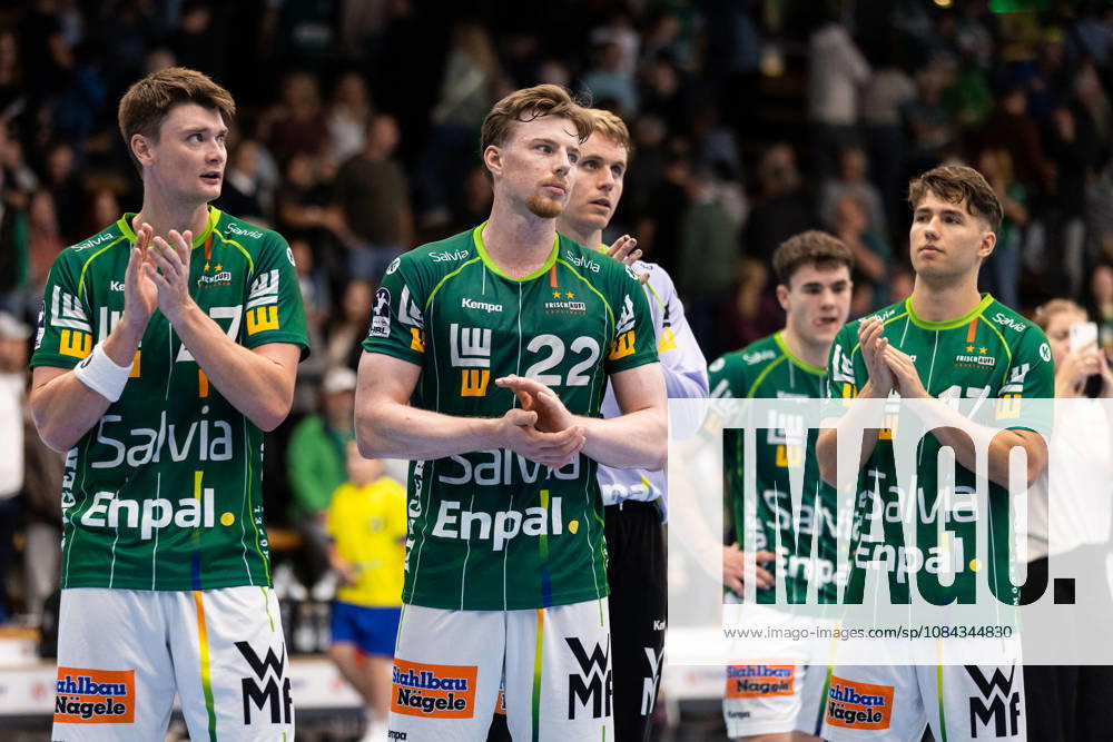 The Goeppingen players are disappointed after the game GER, FRISCH AUF Goeppingen vs. SG BBM Bietigheim, Handball, Bundesliga, OPEL HBL, Matchday 8, 2026–2027 Season, October 10, 2026, GER, FRISCH AUF Goeppingen vs. SG BBM Bietigheim, Handball, Bundesliga, OPEL HBL, Matchday 8, 2026–2027 season, October 10, 2026, Goeppingen