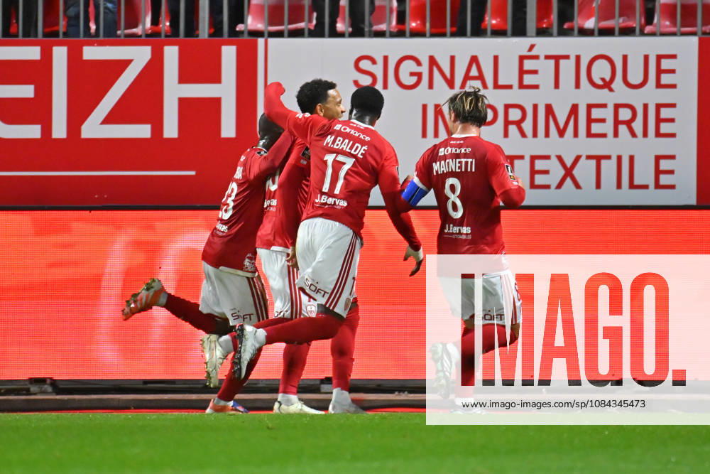 Stade Brestois 29 v Angers SCO - Ligue 1 McDonald s 2026 2027 Kenny LALA of Stade Brestois 29 celebrate after scores with team during Ligue 1 McDonald s match between Brest and Angers at Stade Francis-Le Ble on October 10, 2026 in Brest, France. Brest France