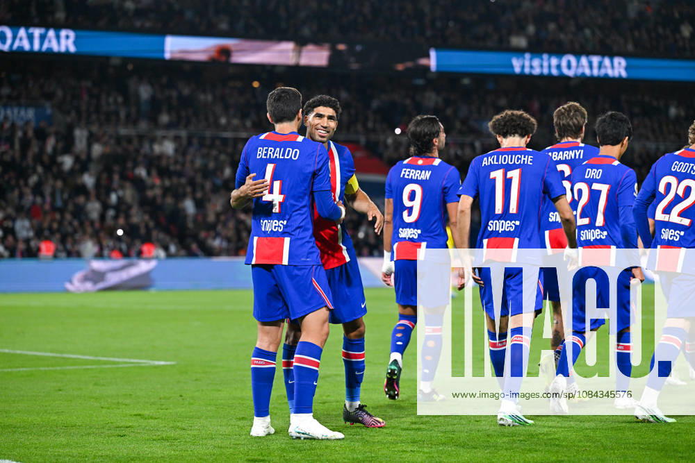 Paris Saint-Germain v Le Mans FC - Ligue 1 McDonald s 2026 2027 Illya ZABARNYI of Paris Saint-Germain , Ferran TORRES of Paris Saint-Germain , Dro FERNANDEZ of Paris Saint-Germain , Mika GODTS of Paris, Maghnes AKLIOUCHE of Paris Saint-Germain , Achraf HAKIMI of Paris Saint-Germain and Lucas BERALDO of Paris Saint-Germain celebrate after scores during Ligue 1 McDonald s match between Paris and Le Mans at Parc des Princes on October 10, 2026 in Paris, France. Paris France