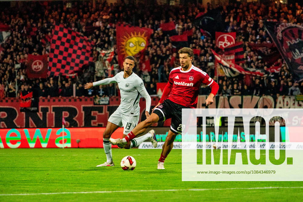 Robert Glatzel, VfL Wolfsburg, 19, and Fynn Otto, 1. FC Nuremberg, 20, GER, 1. FC Nuremberg vs. VfL Wolfsburg, Soccer, 2. Bundesliga, Matchday 7, 2026–2027 Season, October 10, 2026, DFL regulations prohibit any use of photographs as image sequences and or quasi-video, GER, 1 FC Nuremberg vs. VfL Wolfsburg, Soccer, 2. Bundesliga, Matchday 7, 2026–2027 Season, October 10, 2026, Nuremberg