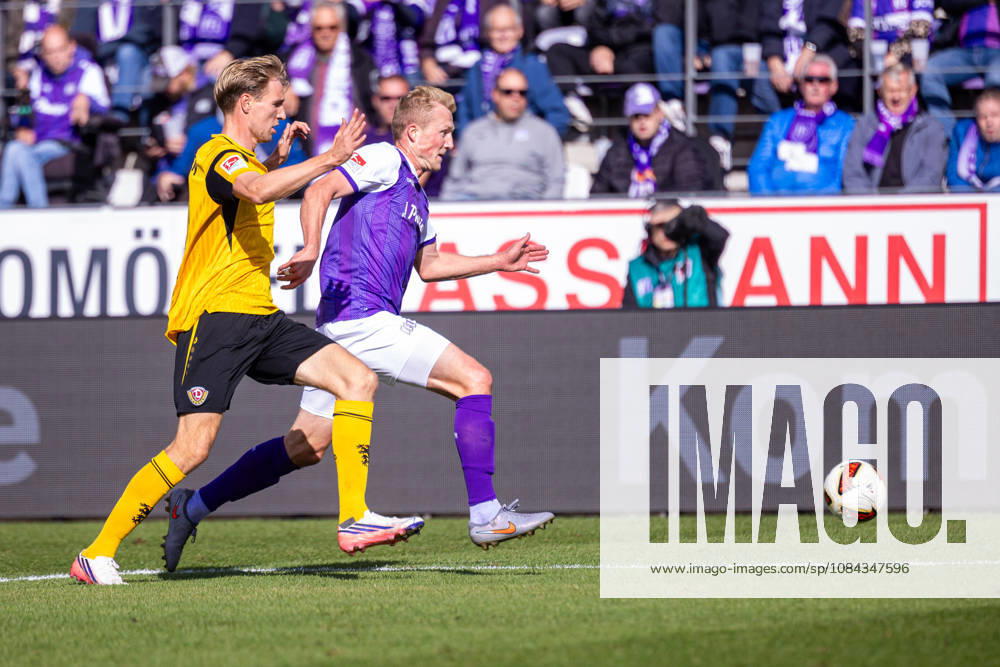 L R Vincent Vermeij (SG Dynamo Dresden, 09) in a tackle with Niklas Wiemann (VfL Osnabrück, 25, GER), VfL Osnabrück vs. SG Dynamo Dresden, Soccer, 2. Bundesliga, Matchday 7, 2026–2027 season, October 10, 2026 DFL regulations prohibit any use of photographs as image sequences and or quasi-video GER, VfL Osnabrück vs. SG Dynamo Dresden, soccer, 2. Bundesliga, Matchday 7, 2026–2027 season, October 10, 2026, Osnabrück
