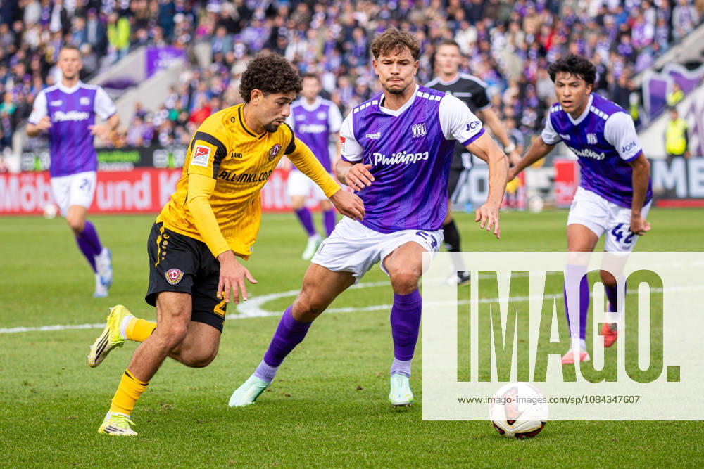 L R Ben Bobzien (SG Dynamo Dresden), 20, in a tackle with Robin Fabinski (VfL Osnabrück), 27, GER, VfL Osnabrück vs. SG Dynamo Dresden, Soccer, 2. Bundesliga, Matchday 7, 2026–2027 season, October 10, 2026 DFL regulations prohibit the use of photographs as image sequences and or quasi-video GER, VfL Osnabrück vs. SG Dynamo Dresden, soccer, 2. Bundesliga, Matchday 7, 2026–2027 season, October 10, 2026, Osnabrück