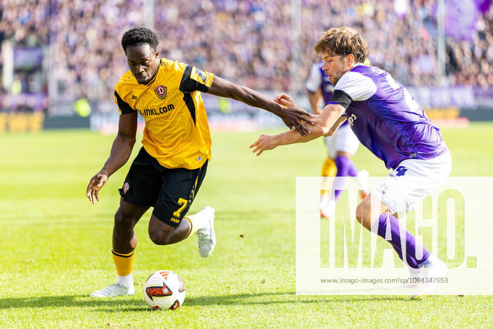 L R Kennedy Okpala (SG Dynamo Dresden, 07) in a tackle with Jannik Mueller (VfL Osnabrück, 24) GER, VfL Osnabrück vs. SG Dynamo Dresden, Soccer, 2. Bundesliga, Matchday 7, 2026–2027 season, October 10, 2026 DFL regulations prohibit any use of photographs as image sequences and or quasi-video GER, VfL Osnabrück vs. SG Dynamo Dresden, Soccer, 2. Bundesliga, Matchday 7, 2026–2027 season, October 10, 2026, Osnabrück