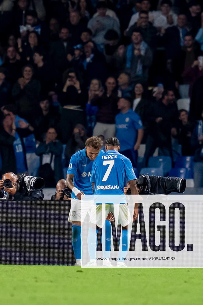 Napoli v Frosinone - Serie A Enilive Noa Lang of SSC Napoli celebrates after scoring second goal during the Serie A Enilive match between Napoli and Frosinone at Stadio Diego Armando Maradona on October 10, 2026 in Naples, Italy Naples Stadio Diego Armando Maradona Campania Italy