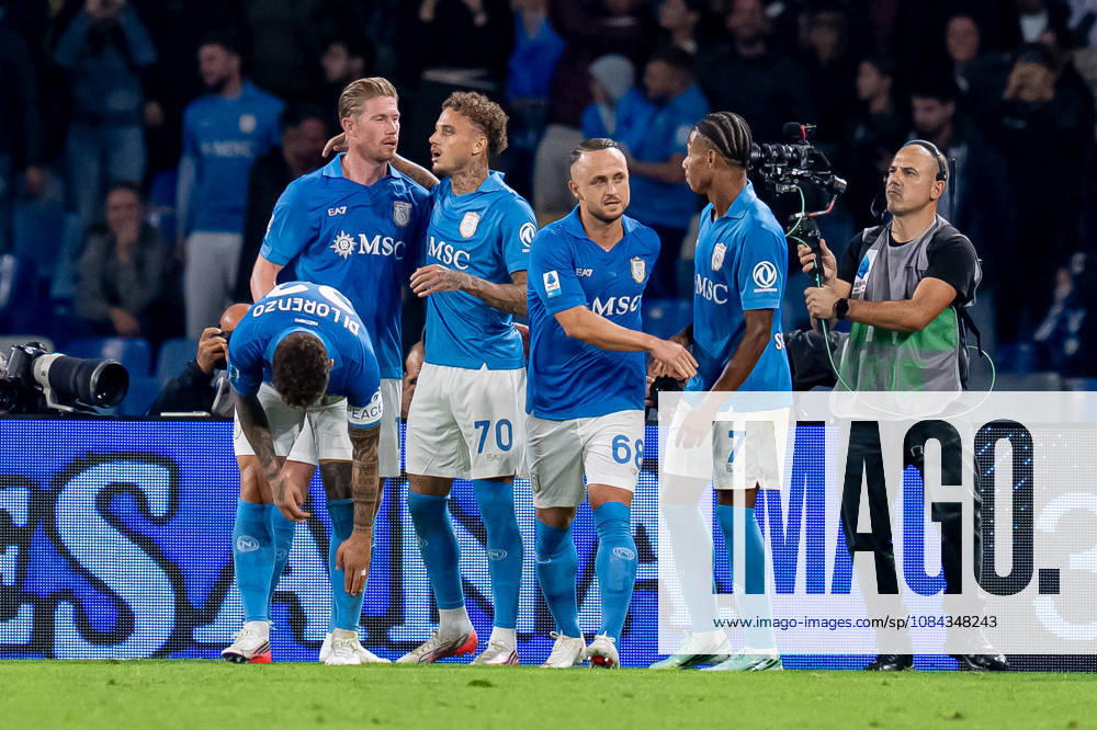 Napoli v Frosinone - Serie A Enilive Noa Lang of SSC Napoli celebrates after scoring second goal during the Serie A Enilive match between Napoli and Frosinone at Stadio Diego Armando Maradona on October 10, 2026 in Naples, Italy Naples Stadio Diego Armando Maradona Campania Italy