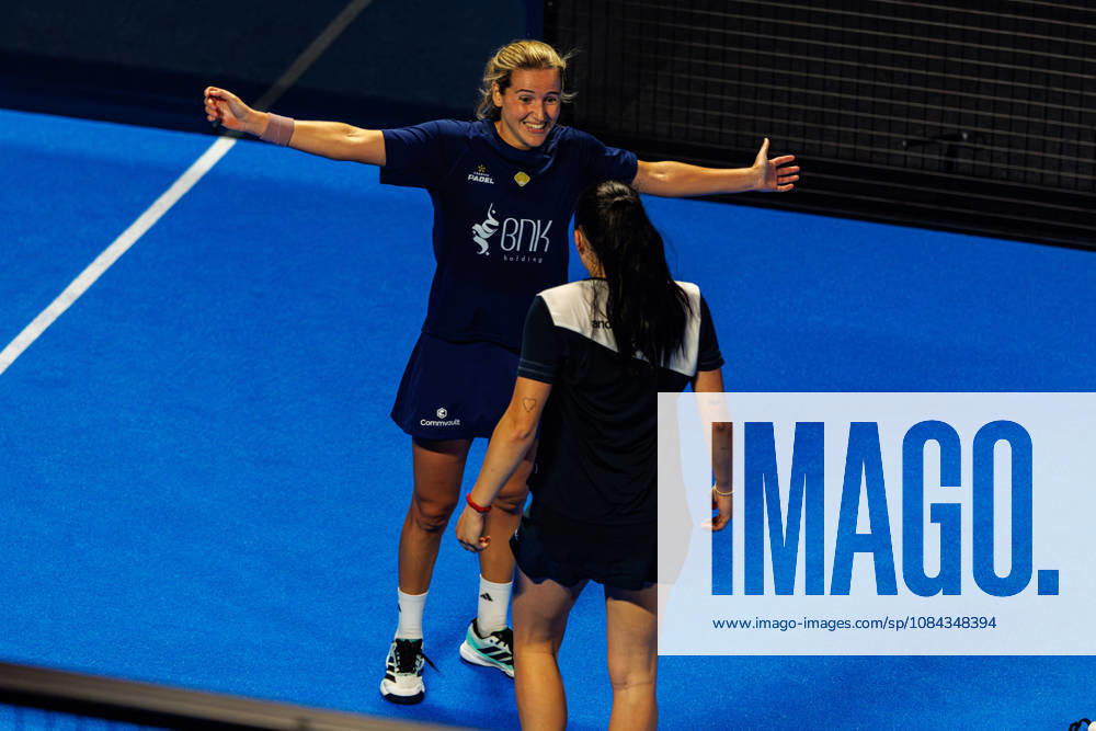DÜSSELDORF, GERMANY - 10 OCTOBER 2026: Image shows the celebration of Ariana Sanchez Fallada (ESP) and Andrea Ustero Prieto (ESP) during CUPRA Germany Premier Padel P2 2026 Day 7: Semifinals at CASTELLO Düsseldorf on 10 10 2026 in Düsseldorf, Germany. Germany