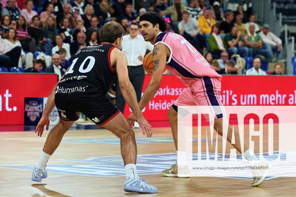 From left in a one-on-one matchup: Sebastian Brach (SBB Baskets Wolmirstedt), 10, Erol Ersek (MLP Academics Heidelberg), 11 GER BBL MLP Academics Heidelberg vs. SBB Baskets Wolmirstedt, Basketball Barmer 2, Basketball Bundesliga ProA, Matchday 4, 2026–2027 Season, October 10, 2026, GER, MLP Academics Heidelberg vs. SBB Baskets Wolmirstedt, Basketball Barmer 2 Basketball Bundesliga ProA Matchday 4, 2026–2027 season, October 10, 2026, Heidelberg