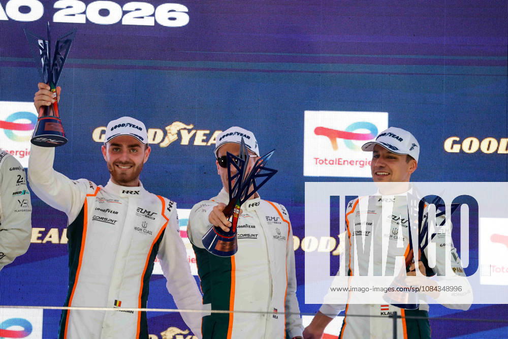 AUTO - ELMS - 4 HOURS OF PORTIMAO 2026 75 KURZEJEWSKI Matt (usa), SARGENT Thomas (usa), LIETZ Richard (aut), Proton Competition, Porsche 911 GT3 R LMGT3, LMGT3, 33 MCDONALD Blake (usa), UDELL Alec (usa), EASTWOOD Charlie (irl), TF Corvette Z06 LMGT3.R, LMGT3, 54 MORITZ Max (ger), PAQUE Benjamin (bel), BACHLER Klaus (aut), High Class Racing, Porsche 911 GT3 R LMGT3, LMGT3, podium, portrait celebration during the 4 Hours of Portimao 2026, 6th round of the 2026 European Le Mans Series on the Autodromo Internacional do Algarve from October 8 to 10, 2026 in Portimao, Portugal - PortimaoPortugal