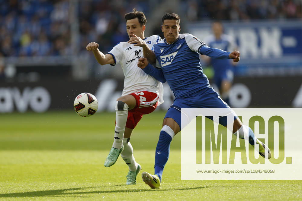 From left to right: Nicolás Capaldo (HSV) and Adam Daghim (TSG Hoffenheim), in the Bundesliga match between TSG 1899 Hoffenheim and Hamburger SV at the PreZero Arena, Sinsheim, Germany, on October 10, 2026, in action during the Bundesliga match between TSG 1899 Hoffenheim and Hamburger SV at the PreZero Arena, Sinsheim, Germany, on October 10, 2026. DFB and DFL regulations prohibit any use of photographs as image sequences and or quasi-video,