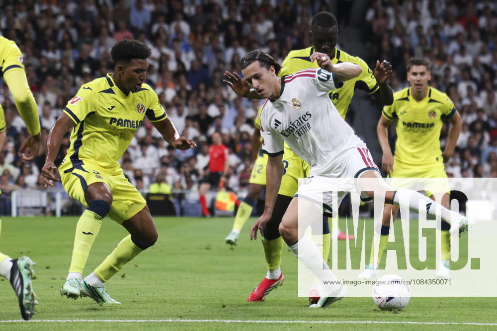 Real Madrid vs. Villarreal, La Liga EA Sports 2026, October 10, 2026, Santiago Bernabéu Stadium, Madrid, Spain Álvaro Carreras of Real Madrid is defended by Alex Freeman and Pape Alassane Gueye of Villarreal during a La Liga EA Sports match between Real Madrid and Villarreal at Santiago Bernabéu Stadium on October 10, 2026, in Madrid, Spain Madrid Santiago Bernabéu Stadium Madrid Spain