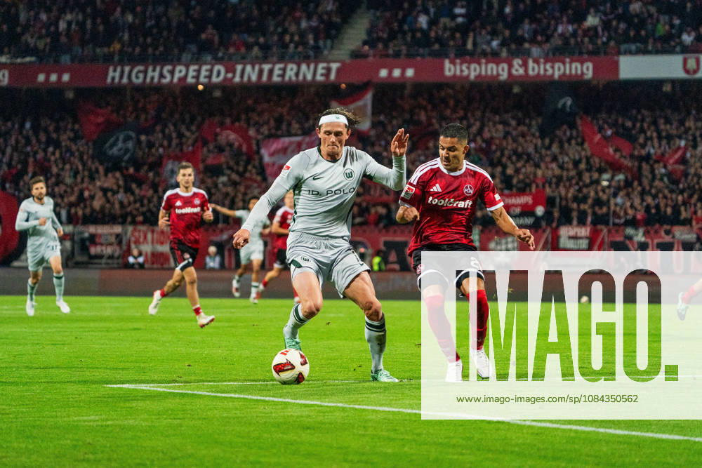 Fabian Reese, VfL Wolfsburg, 11, and Ioannis Masouras, 1 FC Nuremberg, 21, GER, 1 FC Nuremberg vs. VfL Wolfsburg, Soccer, 2. Bundesliga, Matchday 7, 2026–2027 Season, October 10, 2026, DFL regulations prohibit any use of photographs as image sequences and or quasi-video, GER, 1 FC Nuremberg vs. VfL Wolfsburg, Soccer, 2. Bundesliga, Matchday 7, 2026–2027 Season, October 10, 2026, Nuremberg