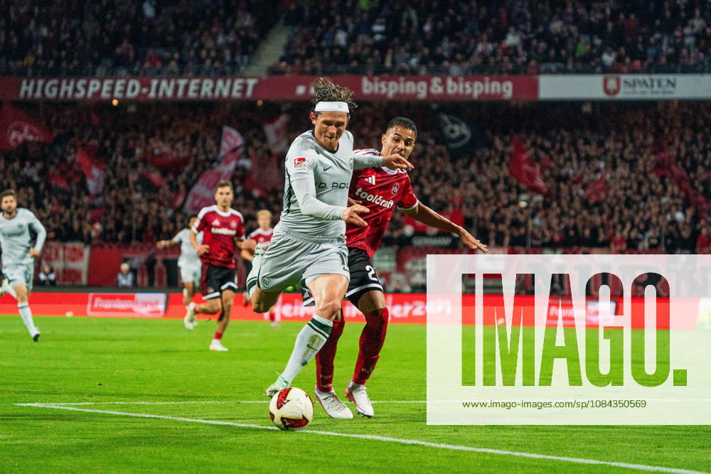 Fabian Reese, VfL Wolfsburg, 11, and Ioannis Masouras, 1 FC Nuremberg, 21, GER, 1 FC Nuremberg vs. VfL Wolfsburg, Soccer, 2. Bundesliga, Matchday 7, 2026–2027 Season, October 10, 2026, DFL regulations prohibit any use of photographs as image sequences and or quasi-video, GER, 1 FC Nuremberg vs. VfL Wolfsburg, Soccer, 2. Bundesliga, Matchday 7, 2026–2027 Season, October 10, 2026, Nuremberg