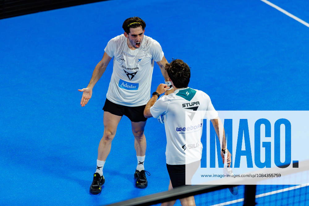 DÜSSELDORF, GERMANY - 10 OCTOBER 2026: Image shows the celebration of Jon Sanz (ESP) and Franco Stupaczuk (ARG) during CUPRA Germany Premier Padel P2 2026 Day 7: Semifinals at CASTELLO Düsseldorf on 10 10 2026 in Düsseldorf, Germany. Germany