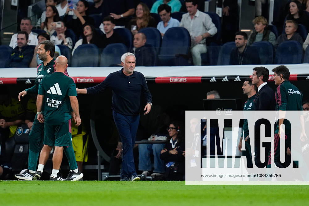 Jose Mourinho, head coach of Real Madrid, protests during the Spanish League, LaLiga EA Sports, football match between Real Madrid and Villarreal CF at Bernabeu stadium on October 10, 2026, in Madrid, Spain. Madrid Spain - ZUMAa181 20261010_zaa_a181_302