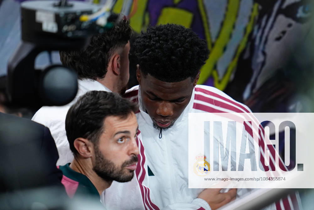Aurelien Tchouameni of Real Madrid CF greets Federico Valverde of Real Madrid CF during the Spanish League, LaLiga EA Sports, football match between Real Madrid and Villarreal CF at Bernabeu stadium on October 10, 2026, in Madrid, Spain. Real Madrid V Villarreal CF - LaLiga EA Sports - ZUMAa181 20261010_zaa_a181_296