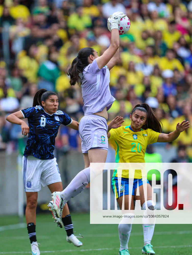 10th October 2026; Beira-Rio Stadium, Porto Alegre, Brazil; Friendlies Women Football, Brazil versus Argentina; Goalkeeper Lorena Silva and Mariza Nascimento of Brazil battles for possession with Daiana Falfan of Argentina MaxxPeixoto