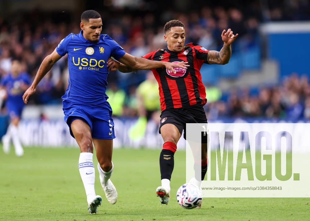 Chelsea gegen Bournemouth, 10. Oktober 2026, London, Premier League, Fußball: Chelsea gegen Bournemouth – Marcus Tavernier von Bournemouth und Maxence Lacroix von Chelsea. Foto: Jacques Feeney, Offside, London, Großbritannien