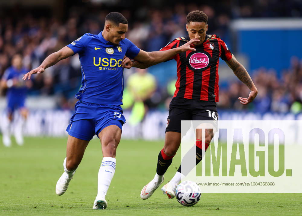 Chelsea gegen Bournemouth, 10. Oktober 2026, London, Premier League, Fußball: Chelsea gegen Bournemouth – Marcus Tavernier von Bournemouth und Maxence Lacroix von Chelsea. Foto: Jacques Feeney, Offside, London, Großbritannien
