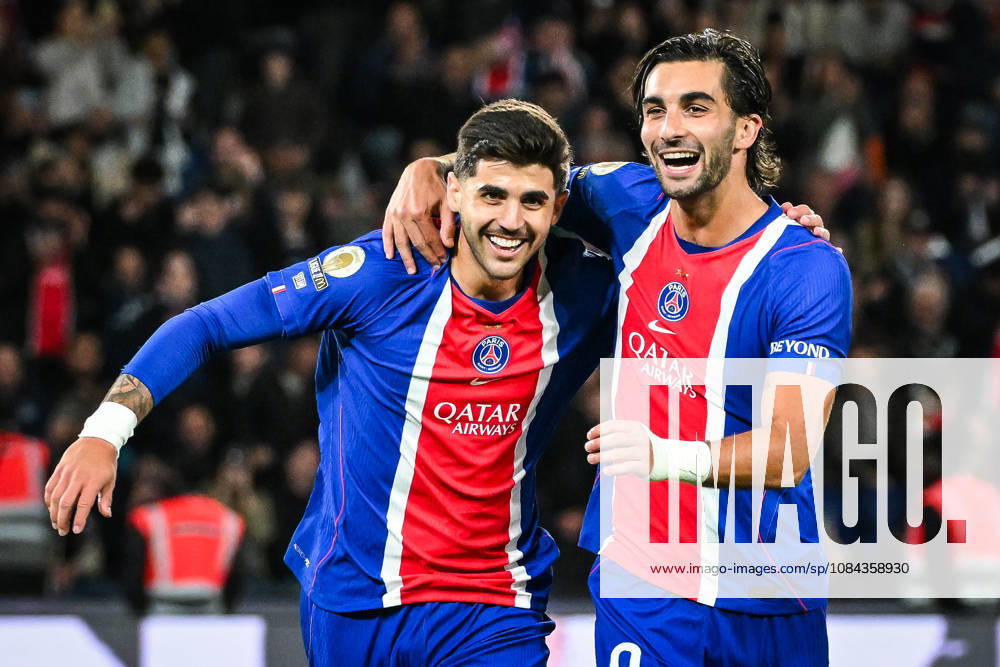 LUCAS BERALDO of PSG celebrate his goal his with teammate FERRAN TORRES during the Ligue 1 match between Paris Saint-Germain (PSG) and Le Mans FC at Parc des Princes Stadium in Paris. Soccer 2026: PSG 3:1 Le Mans FC - ZUMAm308 20261010_zsp_m308_003