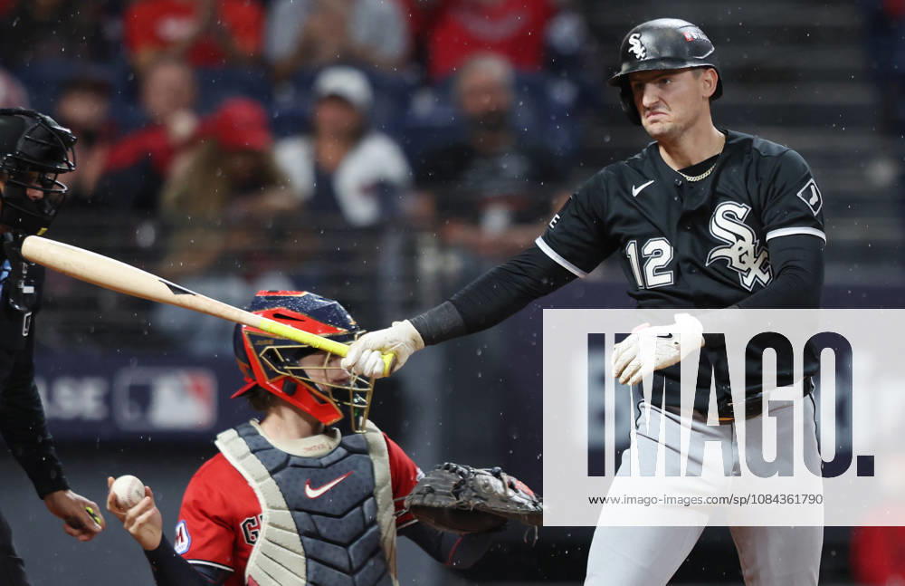 Chicago White Sox Colson Montgomery (12) reacts after being struck out by Cleveland Guardians pitcher Gavin Williams in the third inning of an MLB, Baseball Herren, USA American League Division Series at Progressive Field in Cleveland, Ohio, on Saturday, October 10, 2026. CLE20261010711 AARONxJOSEFCZYK