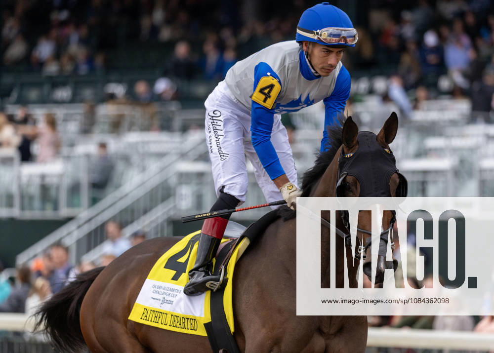 HORSE RACING 2026: QEII GI Day Keeneland OCT 10 October 10, 2026, Lexington, Ky, USA: Faithful Departed (4) ridden by Jose Ortiz in the post parade for the Queen Elizabeth II Challenge Cup on QEII GI Day on October 10, 2026. Candice Chavez Eclipse Sportswire CSM(Credit Image: Â {Serial Cal Media) Lexington Ky USA