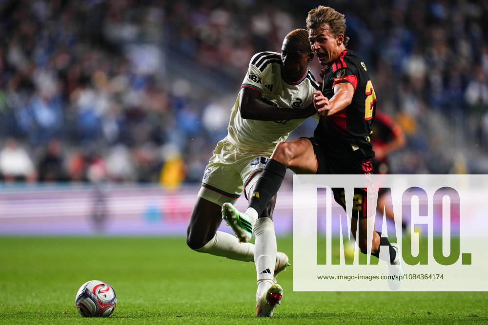 Philadelphia Union Defender Neil Pierre (44) and Real Salt Lake Forward Sergi Solans (22) battle for the ball during the second half of an MLS, Fussball Herren, USA match at Subaru Park in Chester, Pennsylvania. CSM MLS 2026: Union Vs Salt Lake OCT 10 - ZUMAc04_ 20261010_zma_c04_286