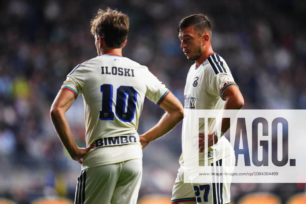 Philadelphia Union Defender Kai Wagner (27) and Philadelphia Union Forward Milan Iloski (10) prepare for a free kick during the first half of an MLS, Fussball Herren, USA match against Real Salt Lake at Subaru Park in Chester, Pennsylvania. CSM MLS 2026: Union Vs Salt Lake OCT 10 - ZUMAc04_ 20261010_zma_c04_341