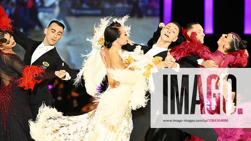 2026 World Standard Dance Championships in Leipzig, WDSF World Championships, October 10, 2026. Winners of the World Dance Championships in Leipzig, October 10, 2026: Gold medalists Vadim Shurin and Anastasia Meshkova from Latvia, pictured in action in Leipzig, Saxony, Germany, at the Leipzig Trade Fair Grounds (Neue Messe) Leipzig