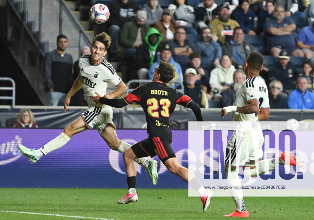 Philadelphia Union Vs Real Salt Lake - October 10, 2026 Milan Iloski 10 of the Philadelphia Union and Zach Booth 23 of Real Salt Lake challenge for the ball during the Major League Soccer 2026 match between Philadelphia Union and Real Salt Lake at Subaru Park in Chester, Pennsylvania, on October 10, 2026. Philadelphia United States
