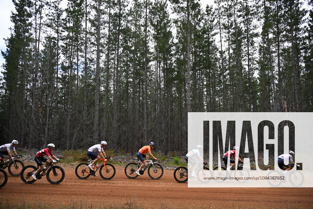 2026 UCI Gravel World Championships Picture by Zac Williams SWpix.com - 11 10 2026 - Cycling - 2026 UCI Gravel World Championships - Nannup, Western Australia, Australia - Mens Elite - Connor Swift (Great Britain), Mathijs Loman (Netherlands), Stan Dewulf (Belgium), Jonas Lindberg (Denmark)