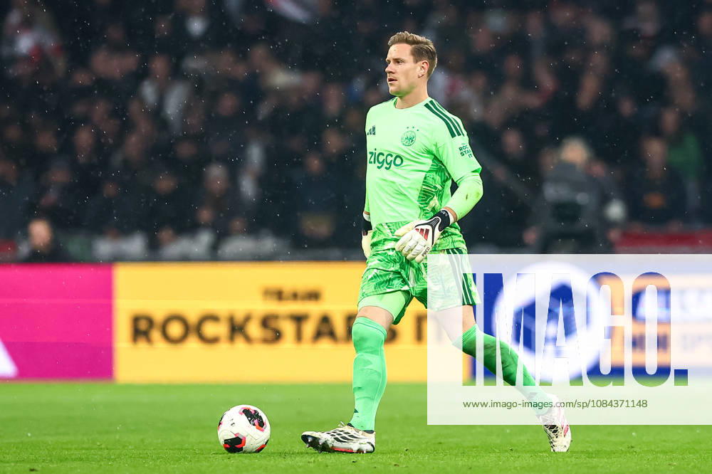 Goalkeeper Marc Ter Stegen of AFC Ajax runs with the ball during the Eredivisie 2026 27 match between AFC Ajax and N.E.C. Nijmegen at Johan Cruyff Arena on October 10, 2026 in Amsterdam, Netherlands.