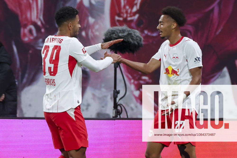 Tidiam Gomis of RB Leipzig celebrates his goal—making the score 6–0—with Benjamin Henrichs of RB Leipzig during the Bundesliga match between RB Leipzig and Eintracht Frankfurt, Red Bull Arena on October 10, 2026, in Leipzig, Germany. Photo by Marco Steinbrenner, DeFodi Images. Tidiam Gomis of RB Leipzig celebrates after scoring his team’s sixth goal with Benjamin Henrichs of RB Leipzig during the Bundesliga match between RB Leipzig and Eintracht Frankfurt at Red Bull Arena on October 10, 2026 in Leipzig, Germany. Photo by Marco Steinbrenner, DeFodi Images. DFB and DFL regulations prohibit any use of photographs as image sequences and or quasi-video. Photo by Marco Steinbrenner, DeFodi Images