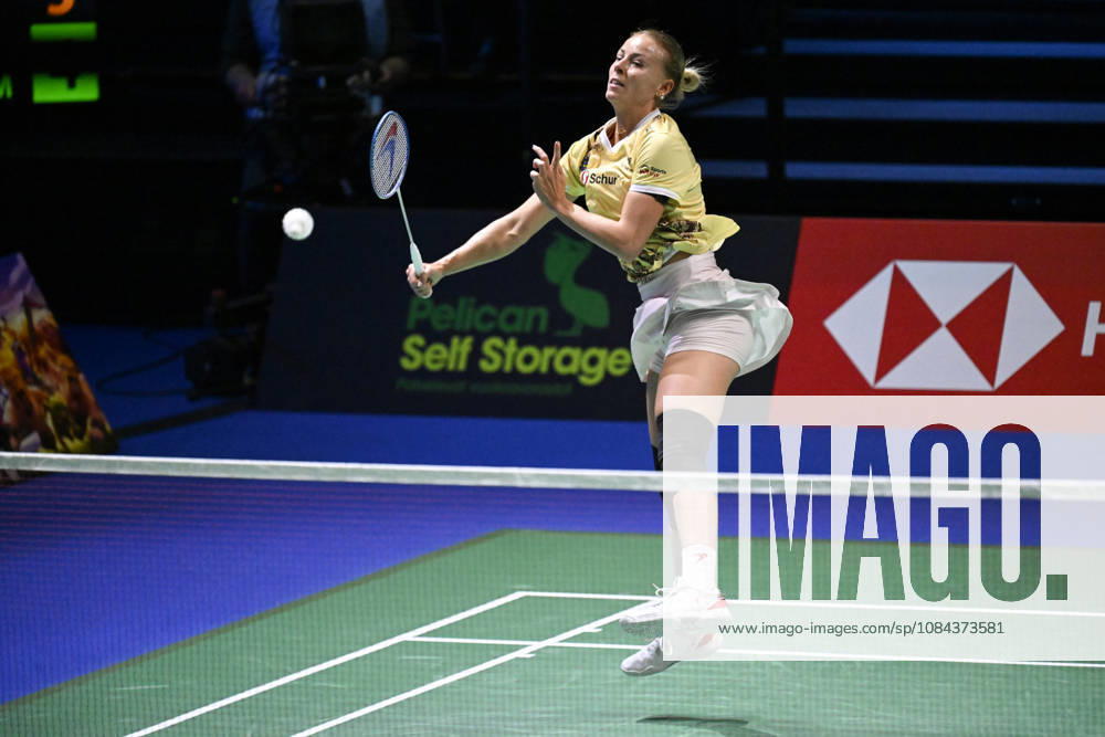 Mia Blichfeldt of Denmark hits a return during her women s singles match against Ratchanok Intanon of Thailand (not pictured) during the finals at the badminton Clash of Clans Arctic Open 2026 tournament in Vantaa, Finland, on October 11, 2026. - ANTTI AIMO-KOIVISTO Finland vRXuPYpv2_Q