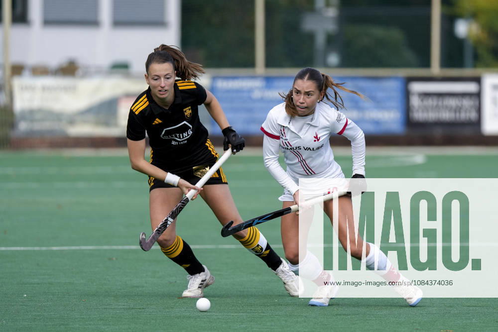 From left: Fenja Poppe (HTHC), 12, captain; Luise Kirschner (TSVMH), 10; tackle, game scene, duel, tackle, tackling, dynamism, action, 11 10 2026, Mannheim, Germany, hockey, 1st Bundesliga, women’s, TSV Mannheim Harvestehuder THC