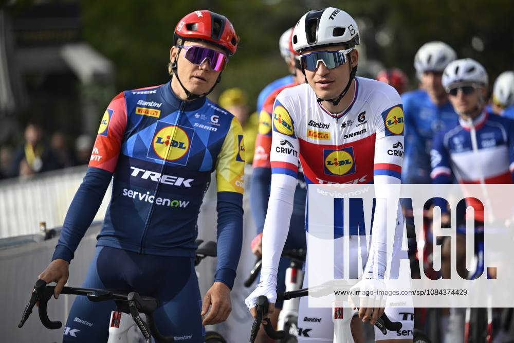 Paris Tours 2026 Cycling Race TOURS, FRANCE - OCTOBER 11 : Skuijns Toms (LAT) of Lidl - Trek, Vacek Mathias (CZE) of Lidl - Trek during the 120th edition of Paris Tours an UCI ProSeries 1.Pro one day cycling road race for Men Elite of 216.2 km with start in Chartres and finish in Tours on October 11, 2026 in Tours, France, 11 10 2026 ( Motordriver Guy De Vuyst - Tours France