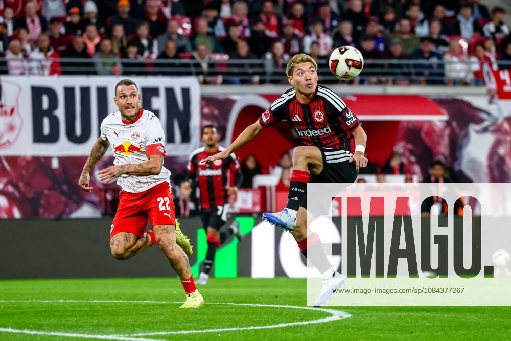 Ritsu Doan of Eintracht Frankfurt, No. 20, controls a high ball; David Raum of RB Leipzig, No. 22, GER, RB Leipzig vs. Eintracht Frankfurt, Soccer, Bundesliga 1 Men, Matchday 5, 2026–2027 season, October 10, 2026 DFL regulations prohibit any use of photographs as image sequences and or quasi-video GER, RB Leipzig vs. Eintracht Frankfurt, Soccer, 1st Bundesliga Men, Matchday 5, 2026–2027 season, October 10, 2026 Leipzig
