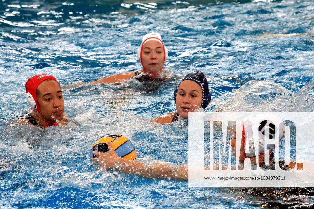 GER, DEU, Germany Women s Water Polo, Water Polo Champions League Qualifiers, 2026 Season, Berlin, Spandau 04 vs. Pallanuoto Trieste Mia Rycraw Spandau 04 1, Dar Menakerman Spandau 04 12, Morgan McDowall Pallanuoto Trieste 10 nordphoto GmbH Engler Berlin Schwimhalle Schöneberg Berlin Germany