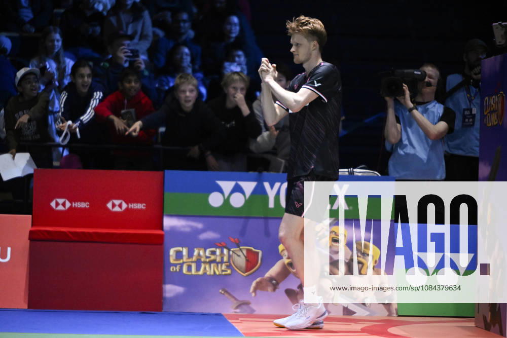 Anders Antonsen of Denmark reacts after winnig the men s singles match against Yushi Tanaka of Japan (not pictured) during the finals at the badminton Clash of Clans Arctic Open 2026 tournament in Vantaa, Finland, on October 11, 2026. - ANTTI AIMO-KOIVISTO Vantaa Finland E5-Yh9vW1EM