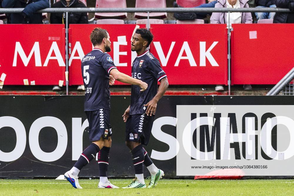 , stadium De Galgenwaard , season 2026 2027 , Dutch Eredivisie football , match between FC Utrecht and Willem II , picture shows Willem II player Jayden Slory , celebrating the goal. 1-1. Utrecht - Willem II x208162130x
