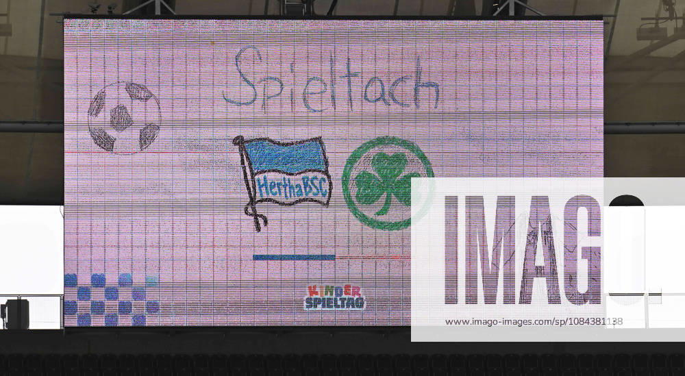 Soccer Season 2026–2027, Matchday 2, Bundesliga, Hertha BSC Berlin vs. SpVgg Greuther Fürth Kleeblatt, Sports photo by Zink . DFL regulations prohibit any use of photographs as image sequences and or quasi-video; for editorial use only for editorial use. Image of the scoreboard: CHILDREN’S MATCH DAY
