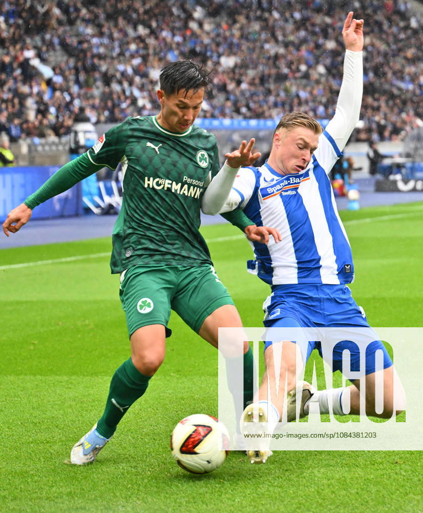 Soccer Season 2026–2027, Matchday 2, Bundesliga, Hertha BSC Berlin vs. SpVgg Greuther Fürth (Kleeblatt), Sports photo by Zink . DFL regulations prohibit any use of photographs as image sequences and or quasi-video; for editorial use only for editorial use only. Shinta Appelkamp 8, SpVgg Greuther Fürth; Julian Eitschberger 2, Hertha BSC