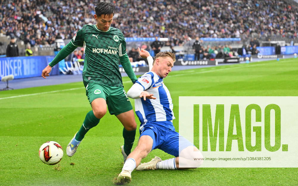 Soccer Season 2026–2027, Matchday 2, Bundesliga, Hertha BSC Berlin vs. SpVgg Greuther Fürth (Kleeblatt), Sports photo by Zink . DFL regulations prohibit any use of photographs as image sequences and or quasi-video; for editorial use only for editorial use only. Shinta Appelkamp 8, SpVgg Greuther Fürth; Julian Eitschberger 2, Hertha BSC