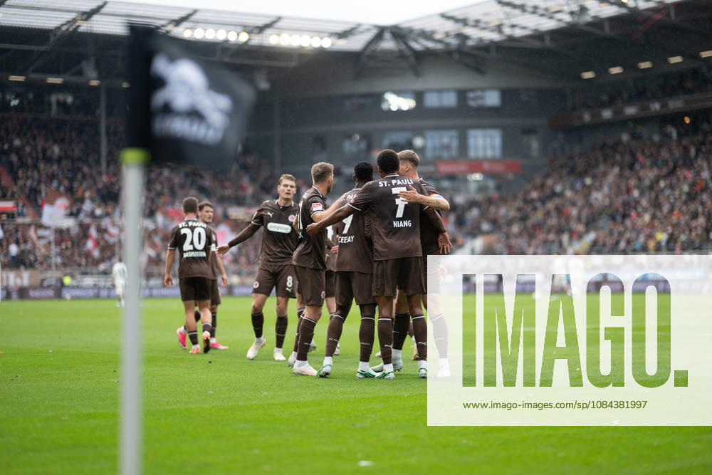 2. Bundesliga: FC St. Pauli vs. Karlsruher SC, October 11, 2026 – Goal, celebration by Abdoulie Ceesay (FC St. Pauli), 9–1 Soccer, 2. Bundesliga, Matchday 7: FC St. Pauli vs. Karlsruher SC on October 11, 2026, at Millerntor Stadium, Hamburg. DFL regulations prohibit any use of photographs as image sequences and or quasi-video.