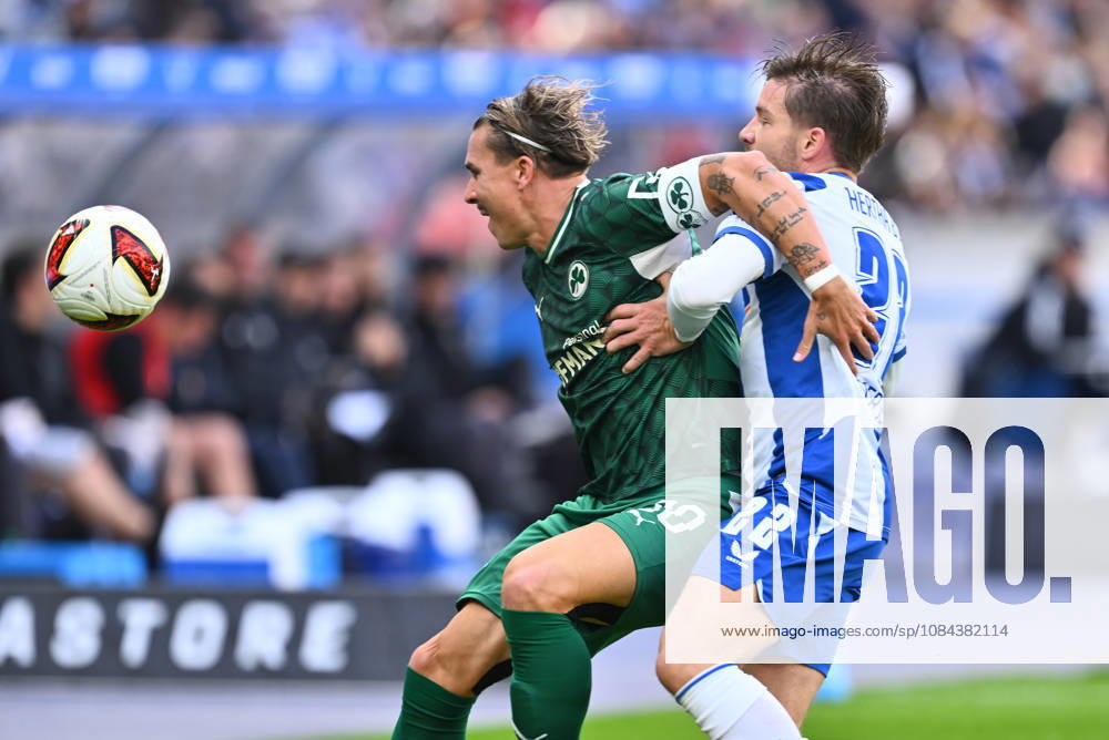 Soccer Season 2026–2027, Matchday 2, Bundesliga, Hertha BSC Berlin vs. SpVgg Greuther Fürth (Kleeblatt), Sports photo by Zink . DFL regulations prohibit any use of photographs as image sequences and or quasi-video; for editorial use only for editorial use only. Felix Klaus 30, SpVgg Greuther Fürth; Mads Pedersen 22, Hertha BSC