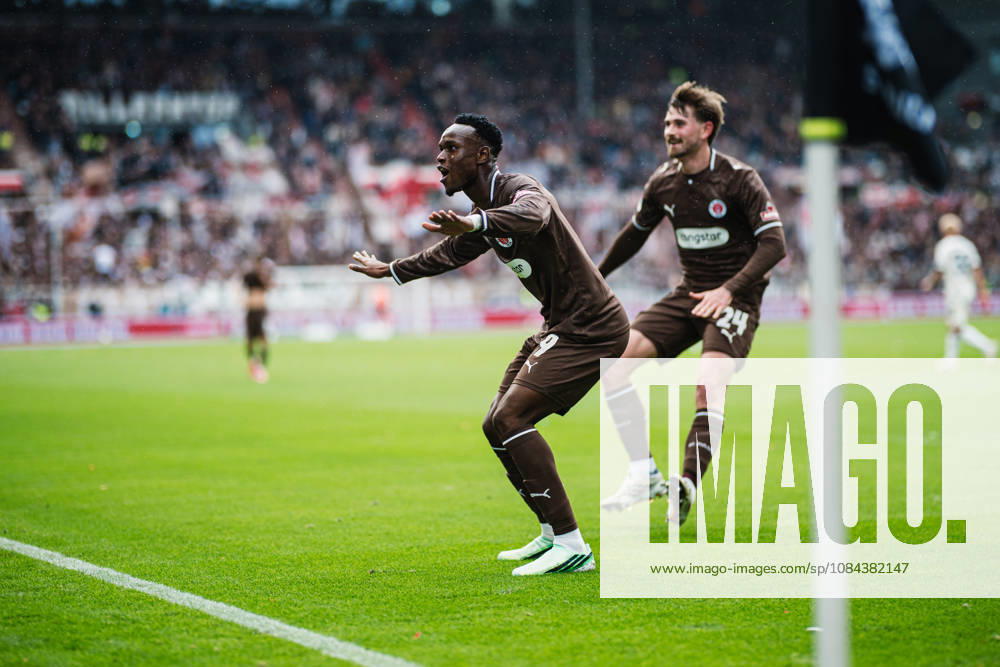 2. Bundesliga: FC St. Pauli vs. Karlsruher SC, October 11, 2026 – Goal, celebration by Abdoulie Ceesay (FC St. Pauli), 9–1 Soccer, 2. Bundesliga, Matchday 7: FC St. Pauli vs. Karlsruher SC on October 11, 2026, at Millerntor Stadium, Hamburg. DFL regulations prohibit any use of photographs as image sequences and or quasi-video.