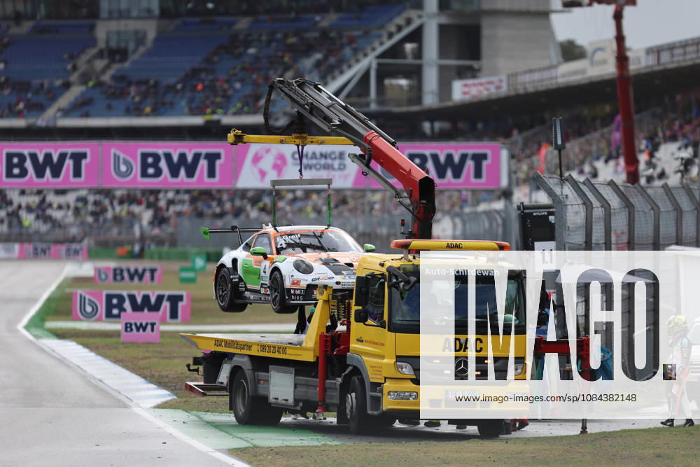 Hockenheim, Germany, October 9–11, 2026 Porsche Sixt Carrera Cup Germany 2026 Season Finale Hockenheimring Sunday Race 2 Pictured: Jonas Greif (GER) in car No. 4 being towed away Hockenheimring, Baden-Württemberg