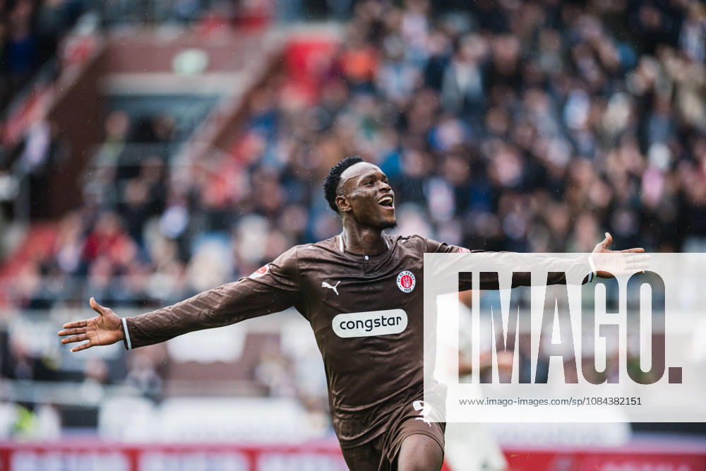 2. Bundesliga: FC St. Pauli vs. Karlsruher SC, October 11, 2026 – Goal, celebration by Abdoulie Ceesay (FC St. Pauli), 9–1 Soccer, 2. Bundesliga, Matchday 7: FC St. Pauli vs. Karlsruher SC on October 11, 2026, at Millerntor Stadium, Hamburg. DFL regulations prohibit any use of photographs as image sequences and or quasi-video.