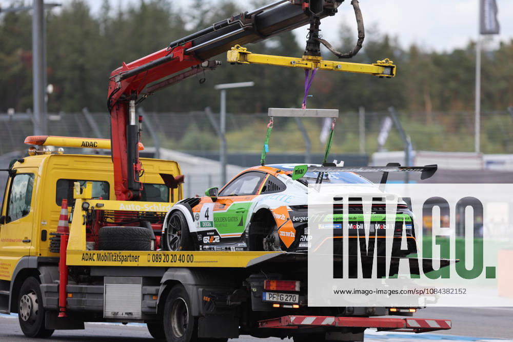 Hockenheim, Germany, October 9–11, 2026 Porsche Sixt Carrera Cup Germany 2026 Season Finale Hockenheimring Sunday Race 2 Pictured: Jonas Greif (GER) in car No. 4 being towed away after losing a tire Hockenheimring, Baden-Württemberg