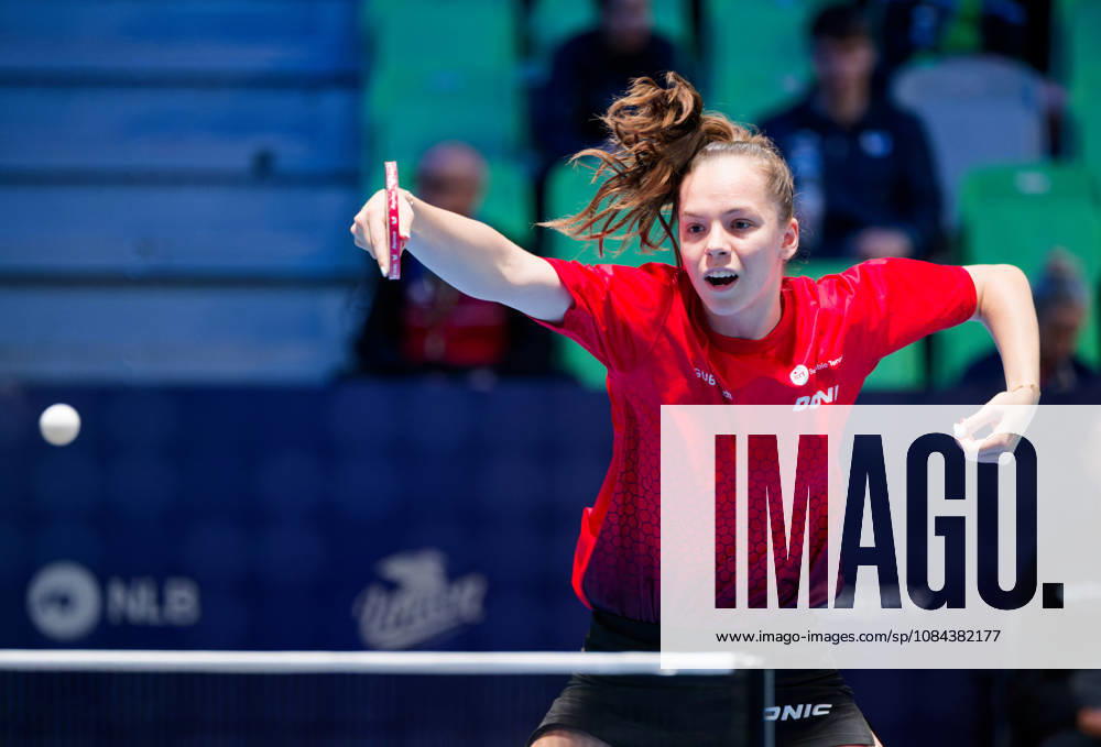 Fanny Doutaz of Switzerland (photo ms1123b) at the 2026 European Table Tennis Championships in Ljubljana LJUBLJANA, SLOVENIA, OCTOBER 11, 2026 Fanny Doutaz of Switzerland (photo ms1123b) in action at the European Table Tennis Championships at Stozice Arena in Ljubljana, Slovenia. Photo by Manfred Schillings. Ljubljana, Stozice Arena, Slovenia